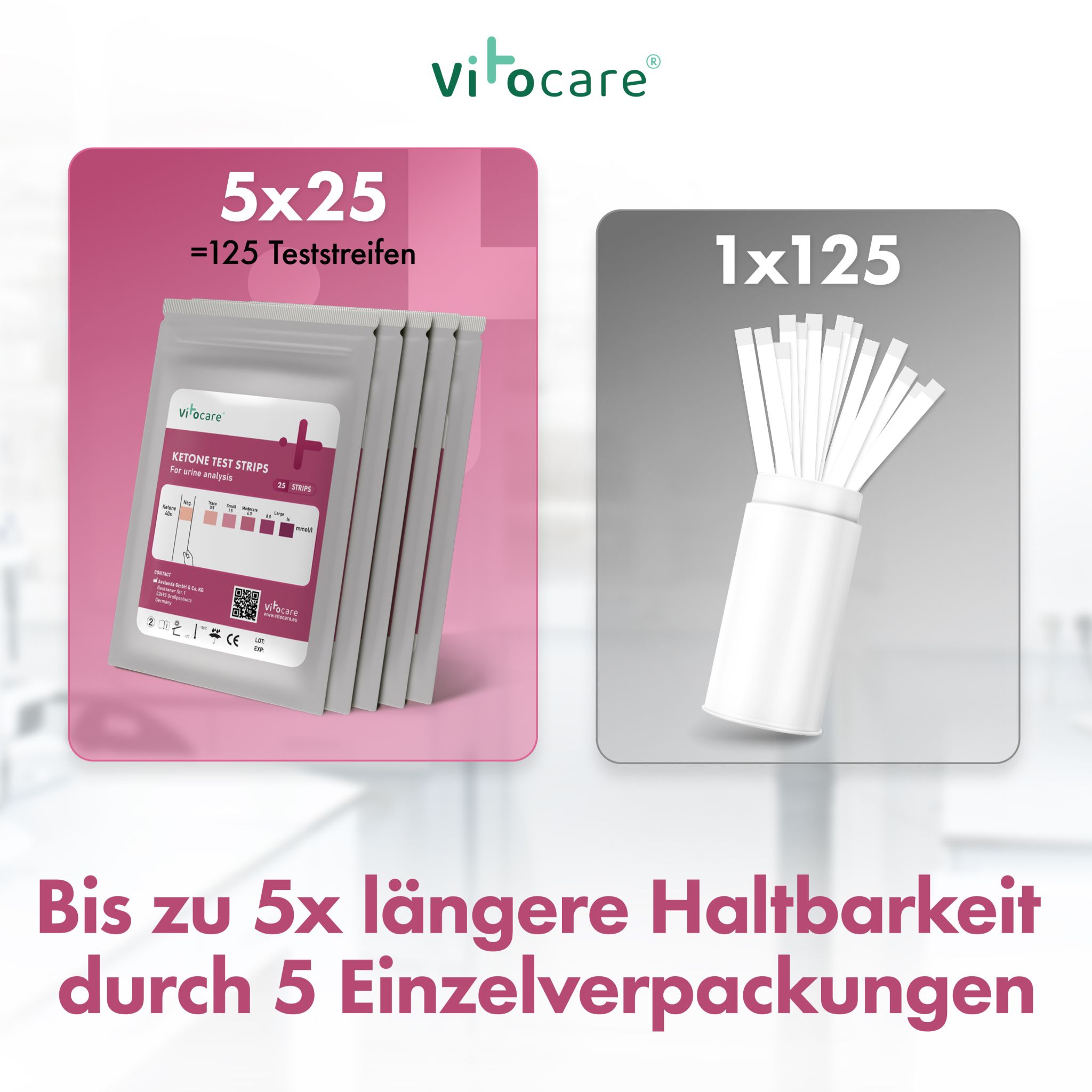 Vitocare Keton-Teststreifen 125 Stück Schnelltest für Zuhause