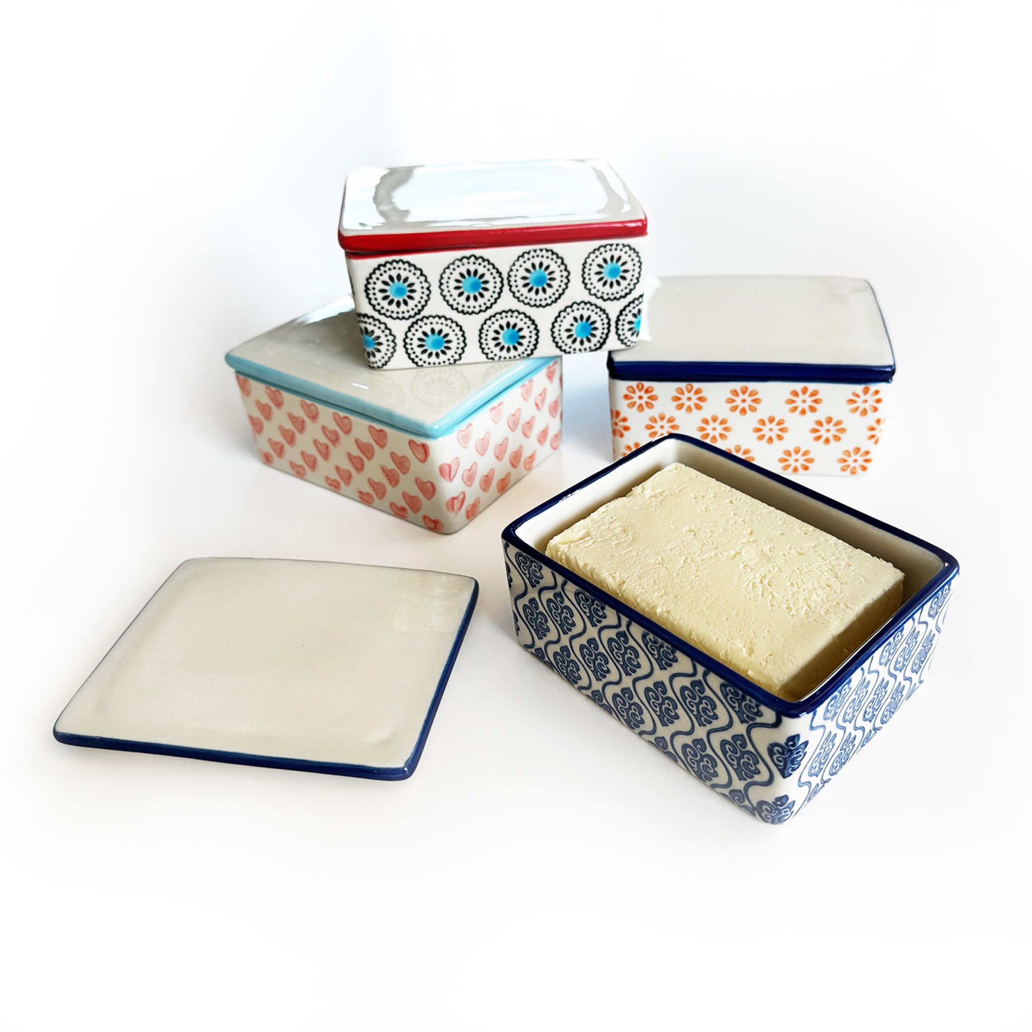 Parusia Butterdose Blüten orange – stilvolle Keramik-Butterschale 2 zeilig