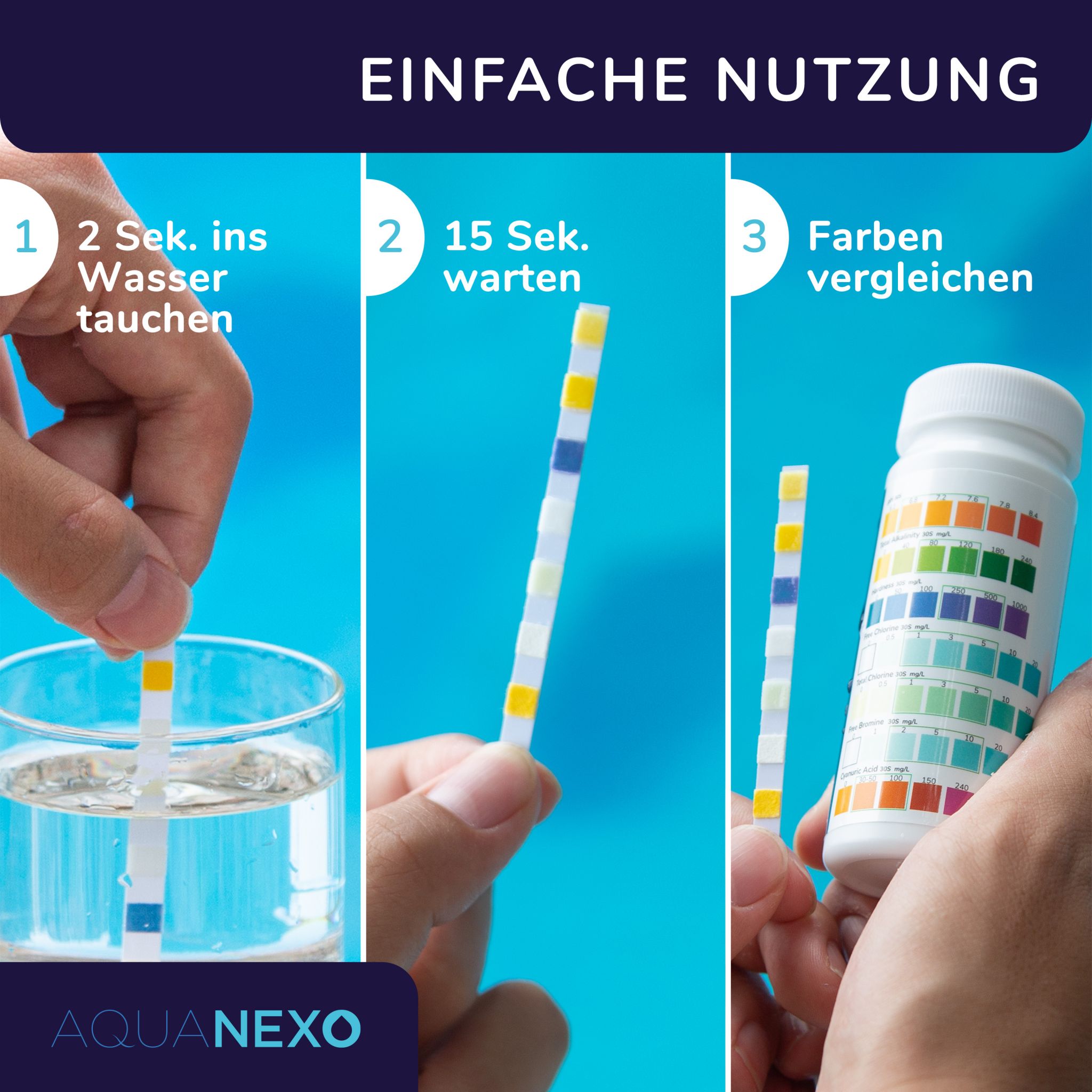 Aquanexo Teststreifen 7in1, pH und Chlor Wassertester 100 st.