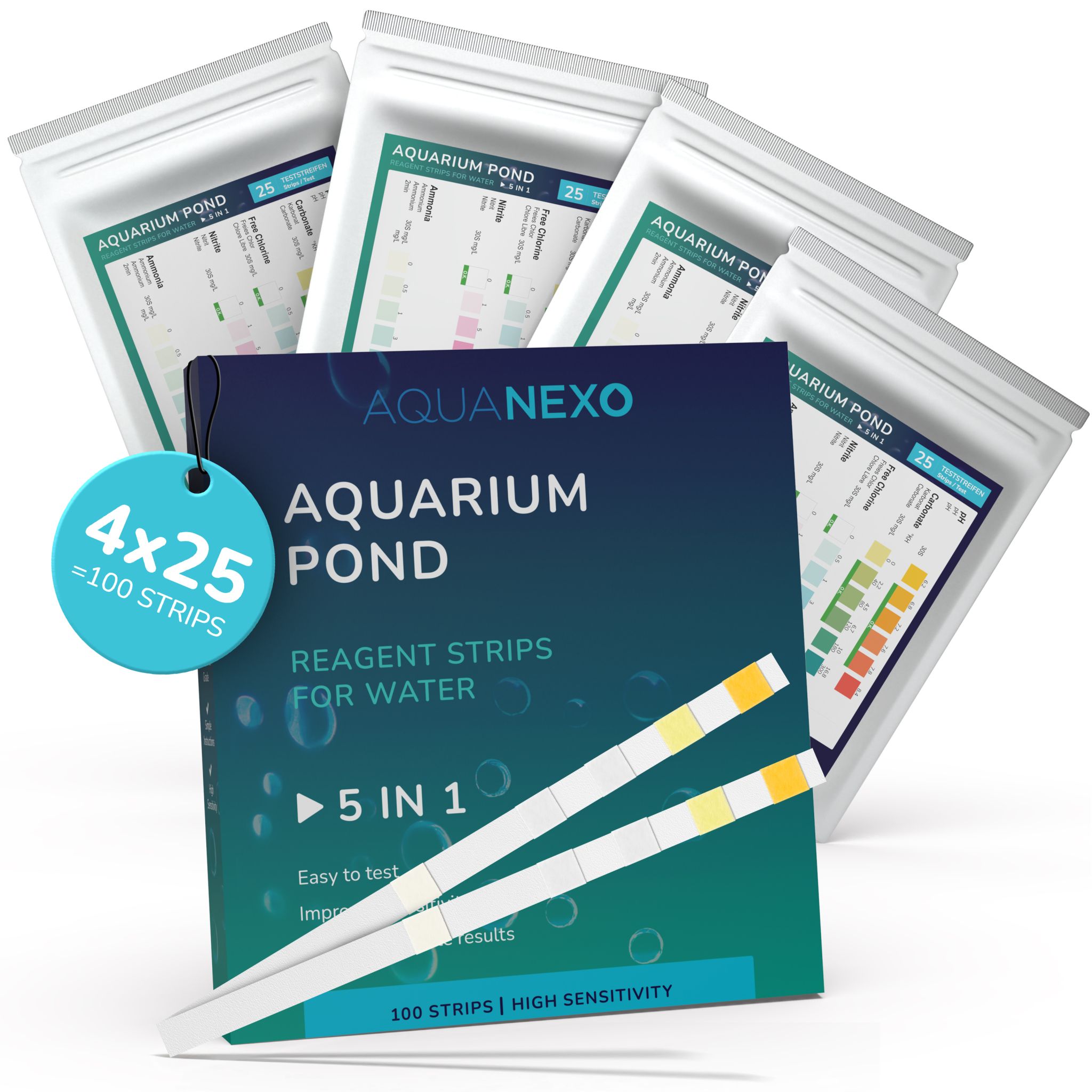 Aquanexo 5in1 Aquarium Teststreifen – Wassertest 100 Stück