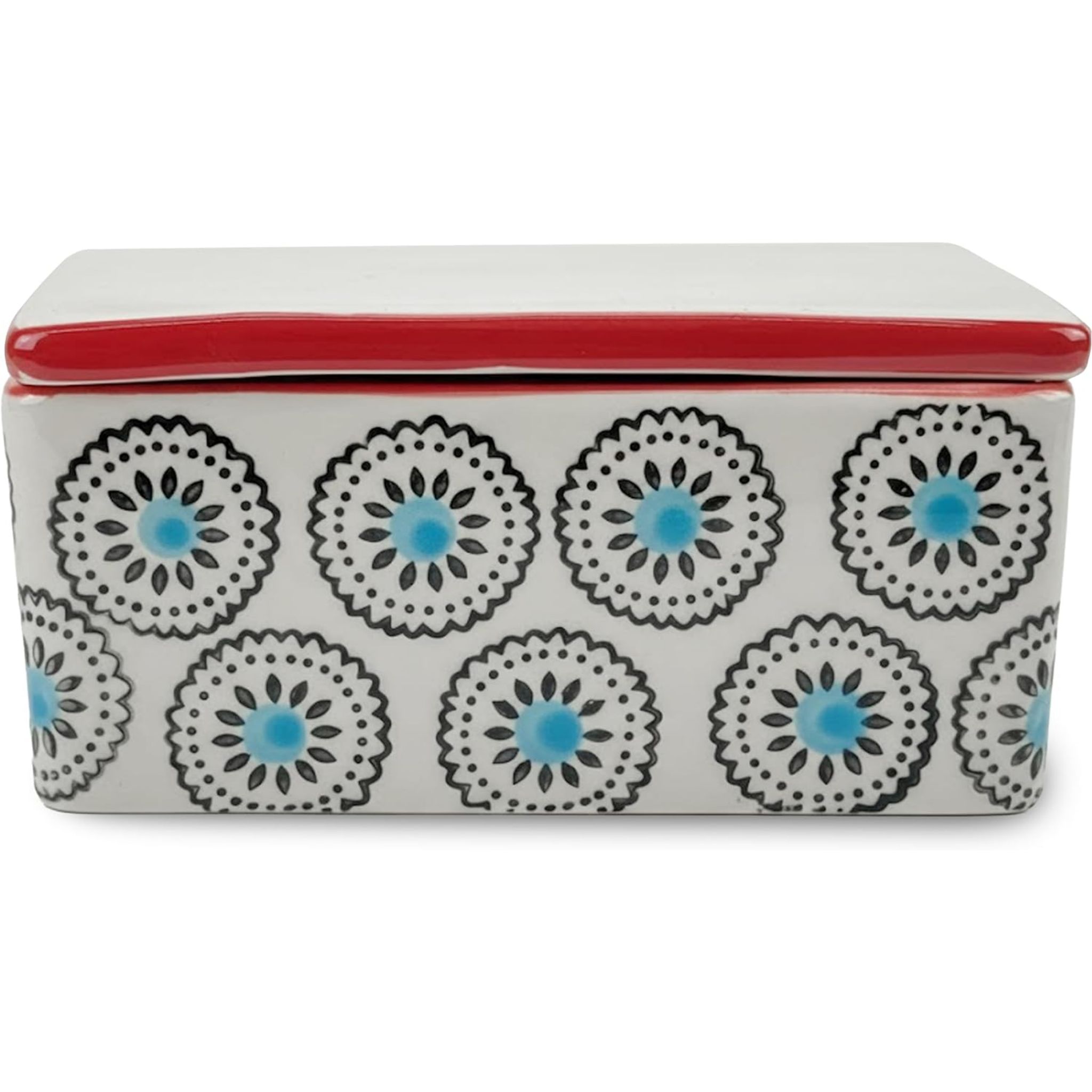 Parusia Butterdose Blüten blau – dekorative Keramik-Butterschale 2 zeilig