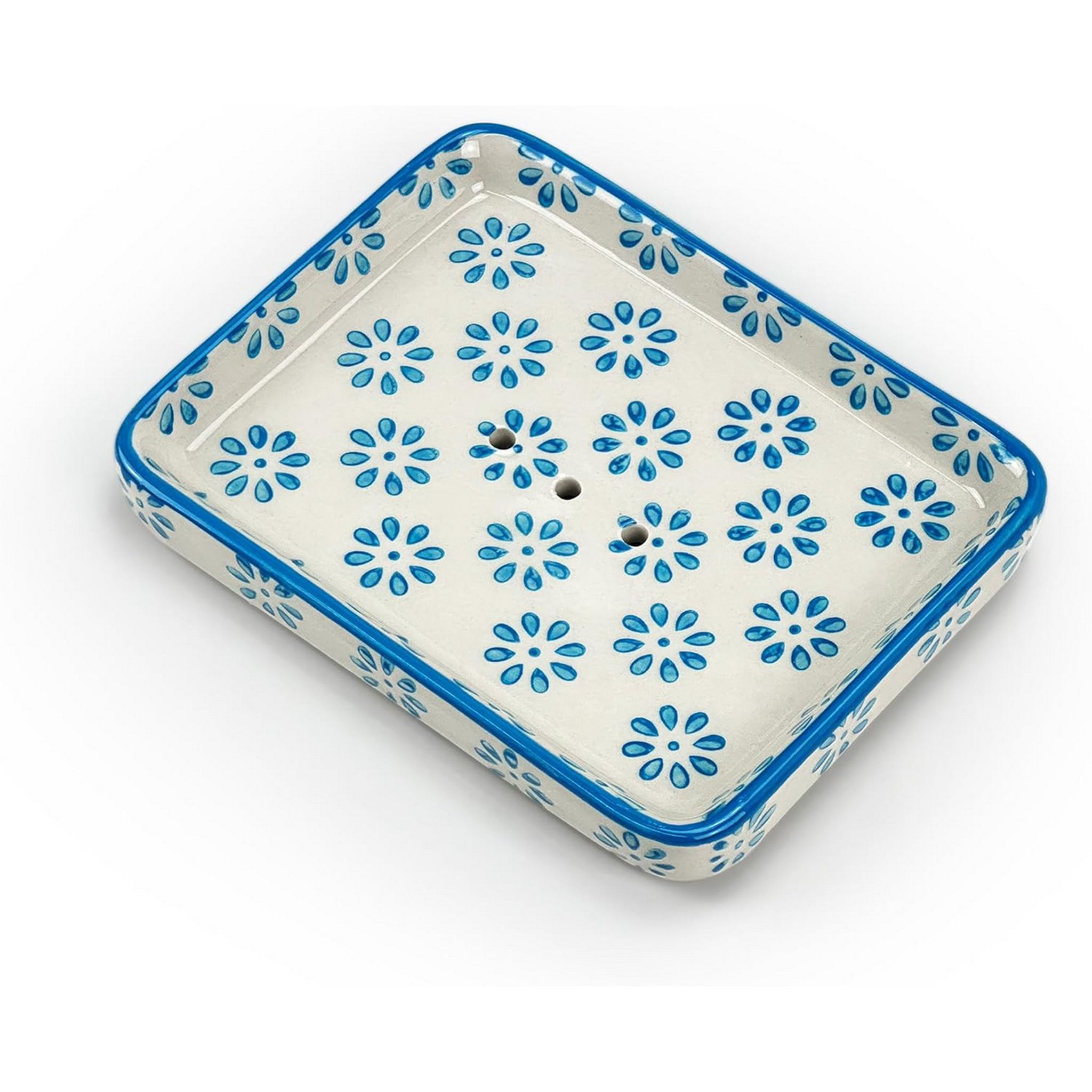 Parusia Seifenschale Blüten hellblau – dekorative Keramik-Seifenschale