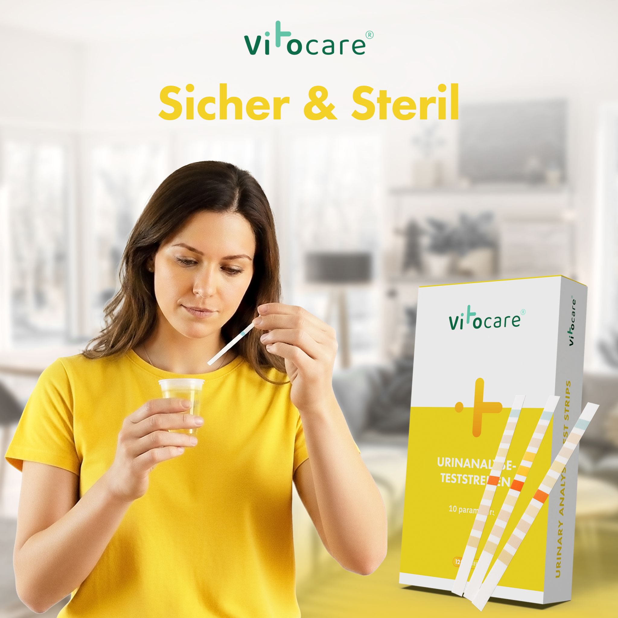 Vitocare Urin Teststreifen 125x mit 10 Parametern, Selbsttest bei Blasenentzündung, Urinteststreifen Harnwegsinfekt, unterstützt beim Abnehmen mit Low Carb, Ketogene Ernährung