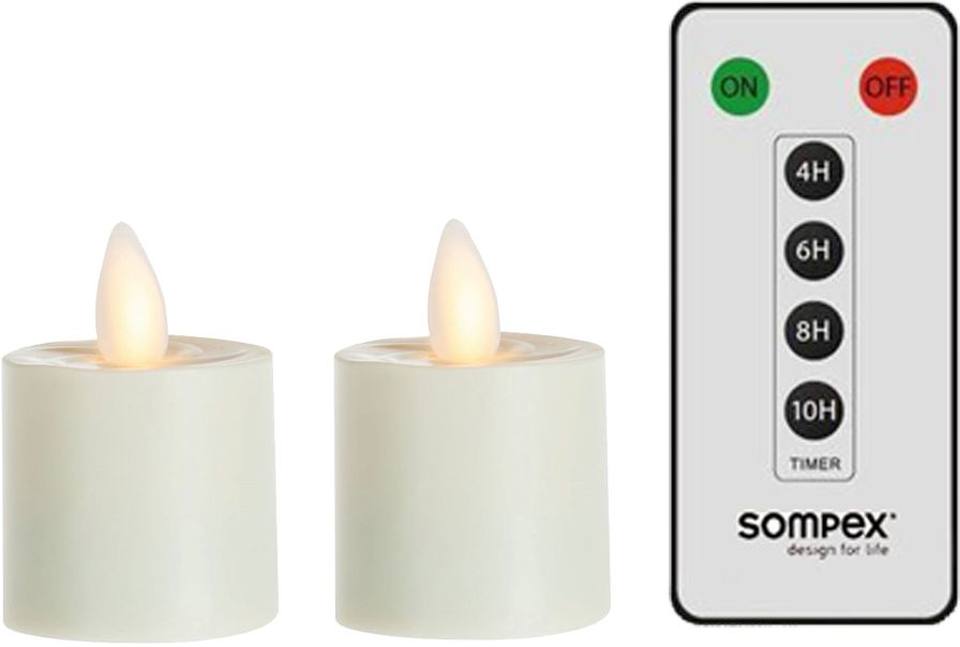 2er Set Sompex Flame LED Teelicht elfenbein 3,1cm mit Fernbedienung