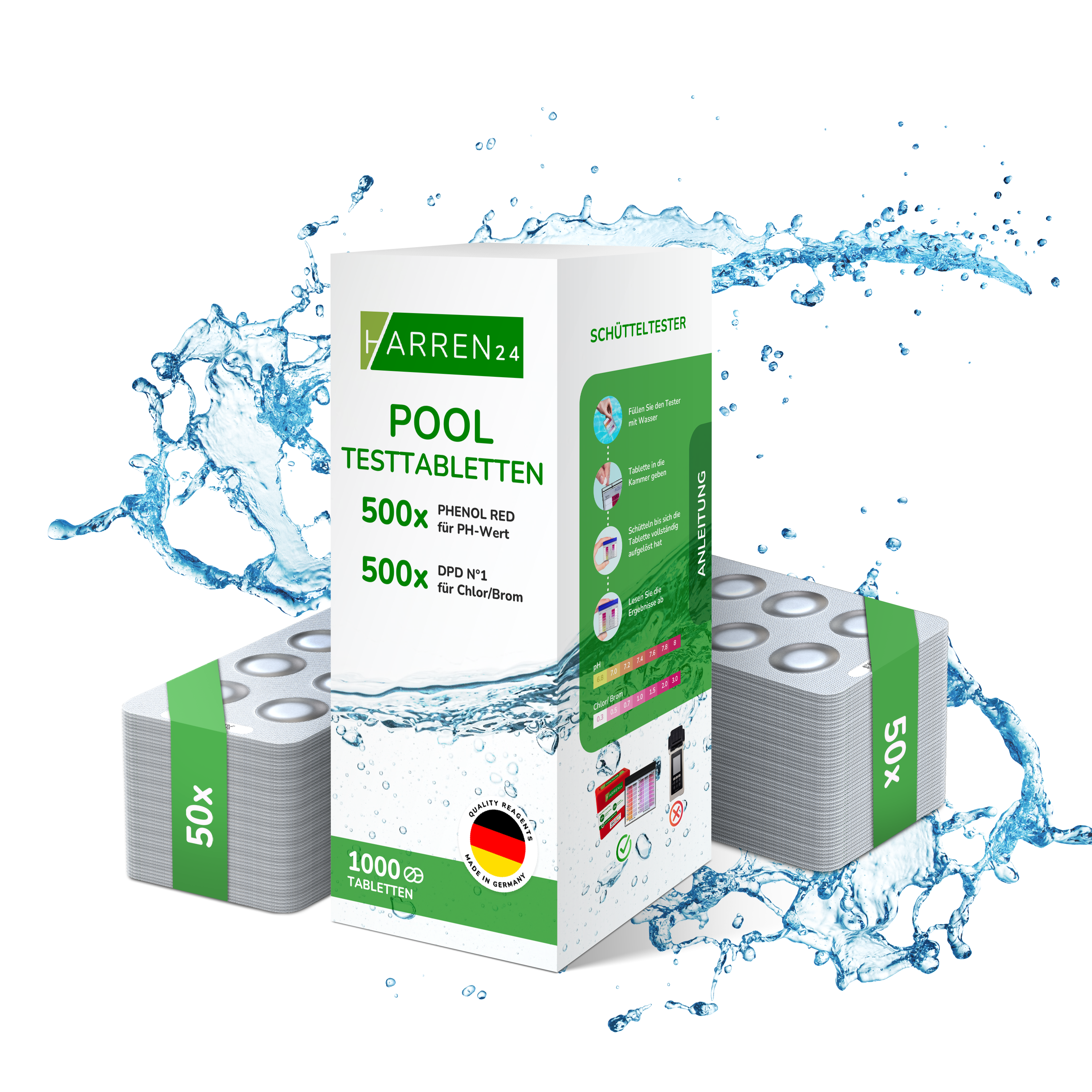 Test-Tabletten RAPID für pH-Wert und freies Chlor je 500 Stück DPD 1 + Phenol Red