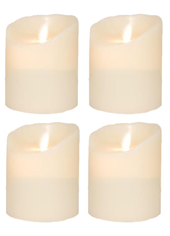 4er Set Sompex Flame LED Echtwachskerzen 10cm elfenbein