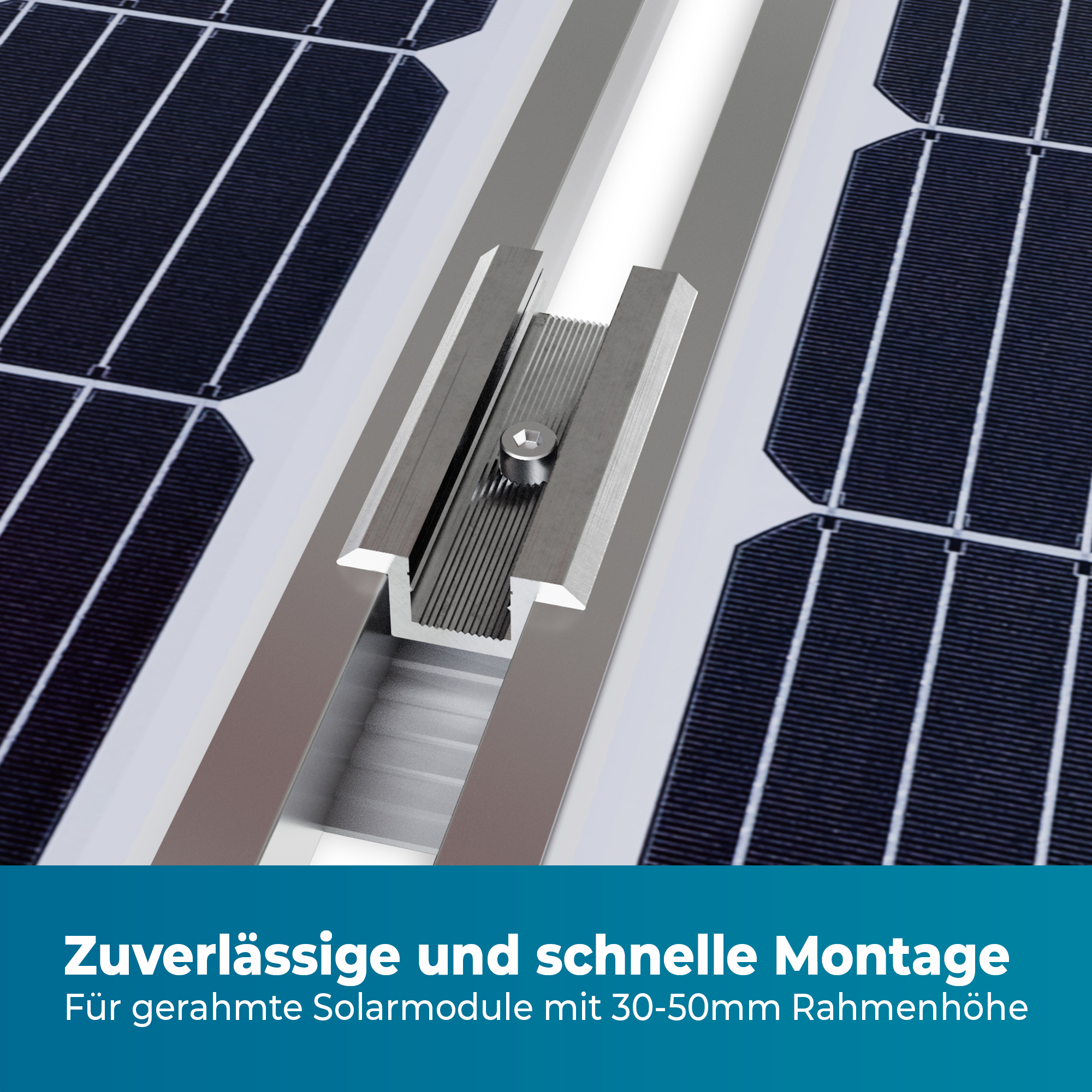 FIXXIA Photovoltaik Mittelklemme - Universelle Modulklemmen für Rahmenhöhen von 30mm bis 50mm - Solarpanel Halterung 100er-Pack