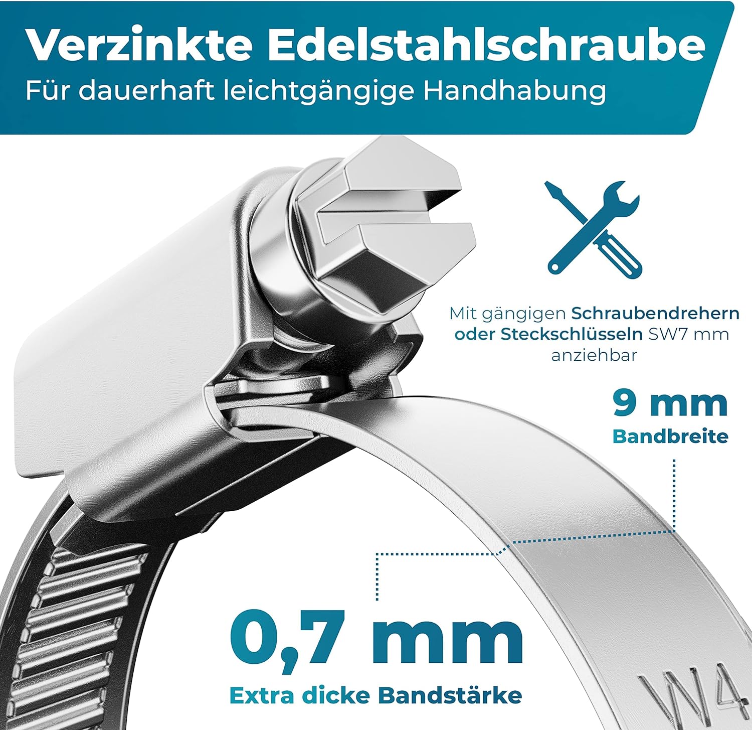 FIXXIA Schlauchschellen [40-60mm] - rostfreier robuster Edelstahl - Schlauchklemme - Schlauchschelle für Pool, Garten, KFZ & Waschmaschine geeignet 6er-Pack