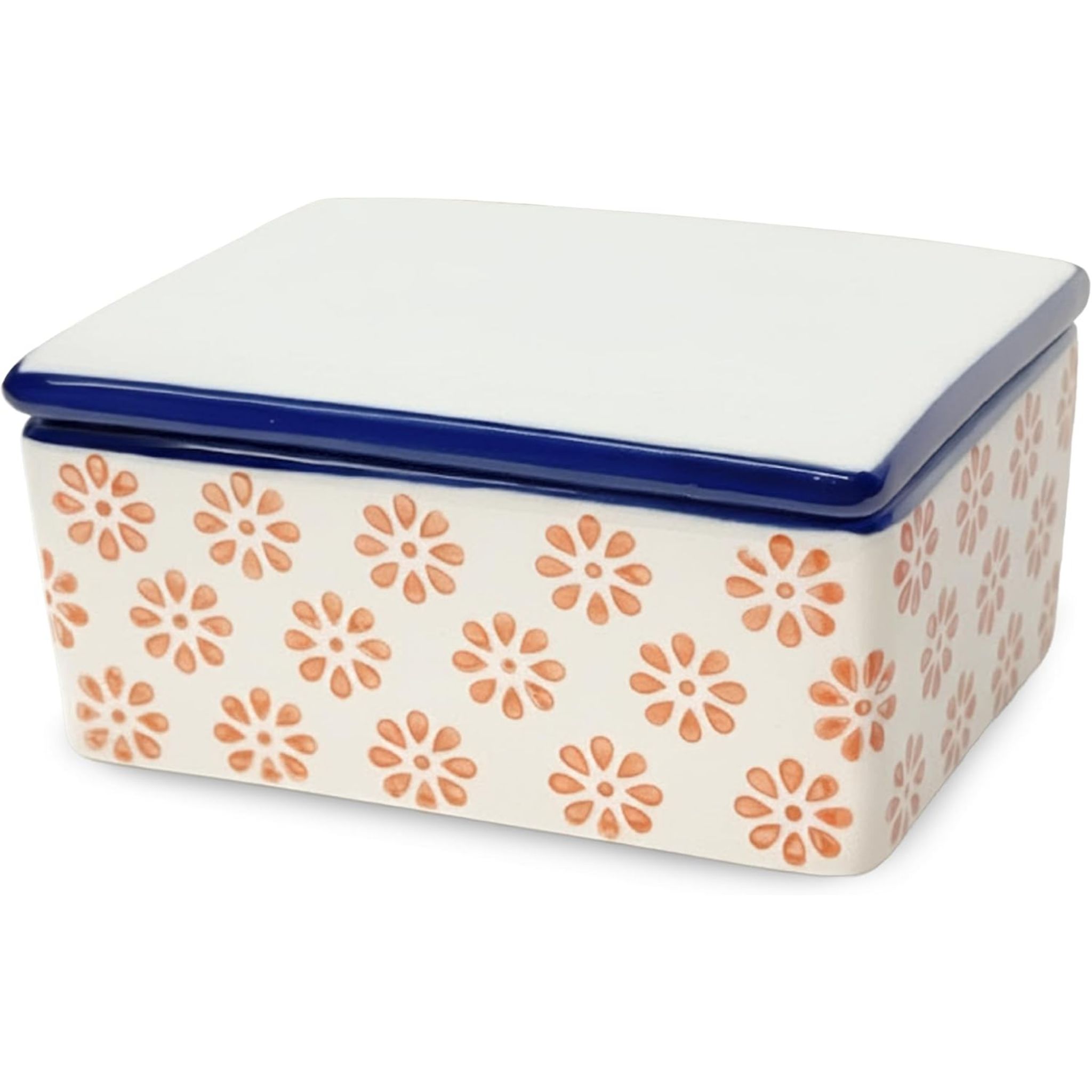 Parusia Butterdose Blüten orange – stilvolle Keramik-Butterschale 2 zeilig