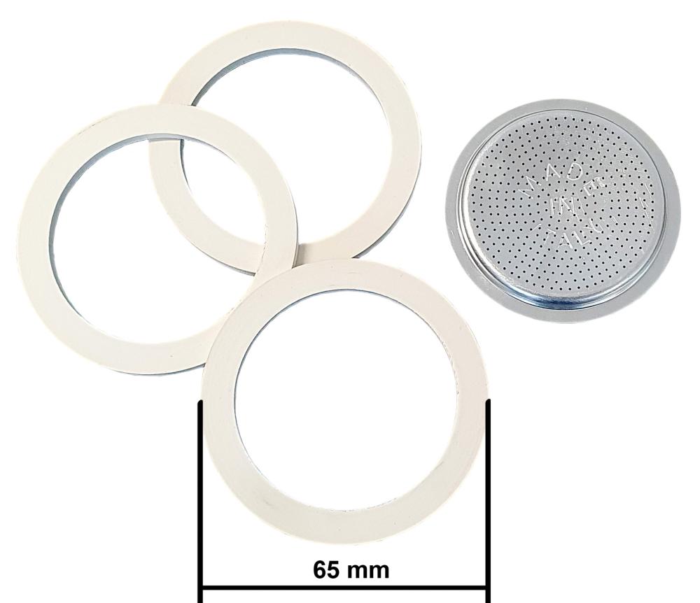 Bialetti Dichtung und Sieb für Espressokocher - alle Größen/Modelle wählbar Moka Express 4 Tassen 3 Dichtungen + 1 Filtersieb