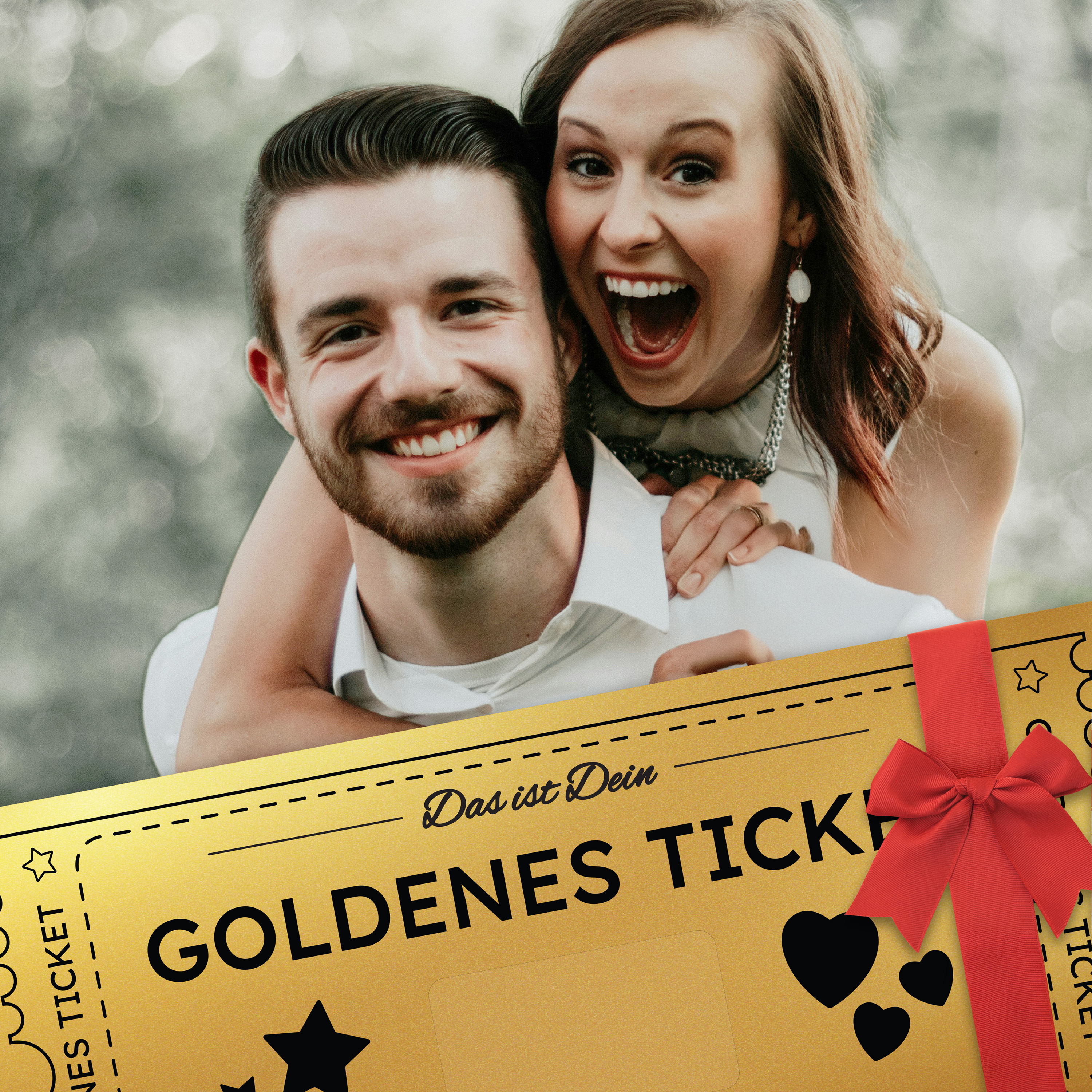 Goldenes Ticket mit Rubbelfeld für persönliche Botschaft (Gutschein) inkl. Umschlag