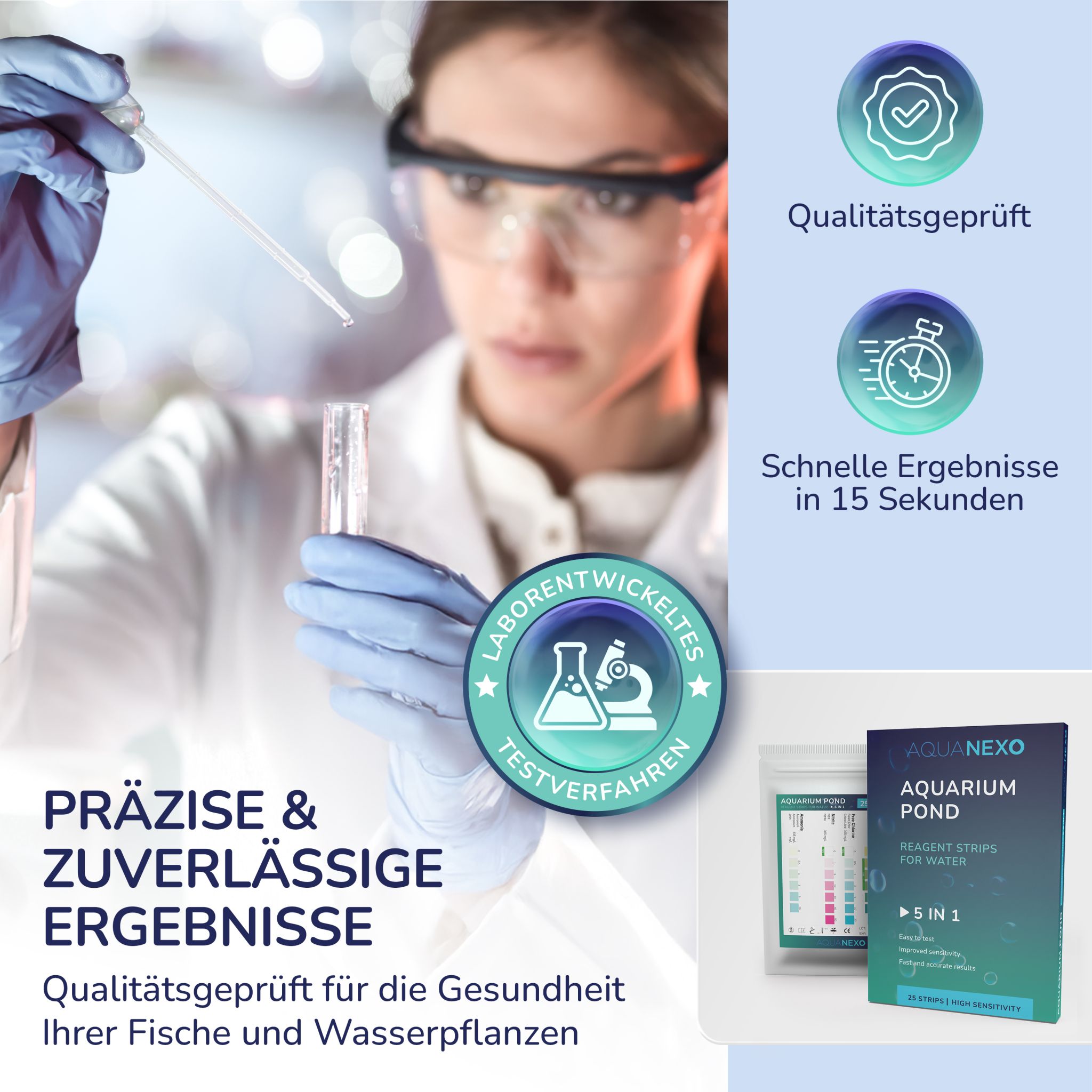 Aquanexo 5in1 Aquarium Teststreifen – Wassertest, 25 Stück